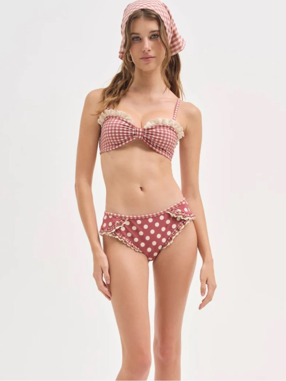 For Love and Lemons gingham dot bikini set Small top/Med bottom